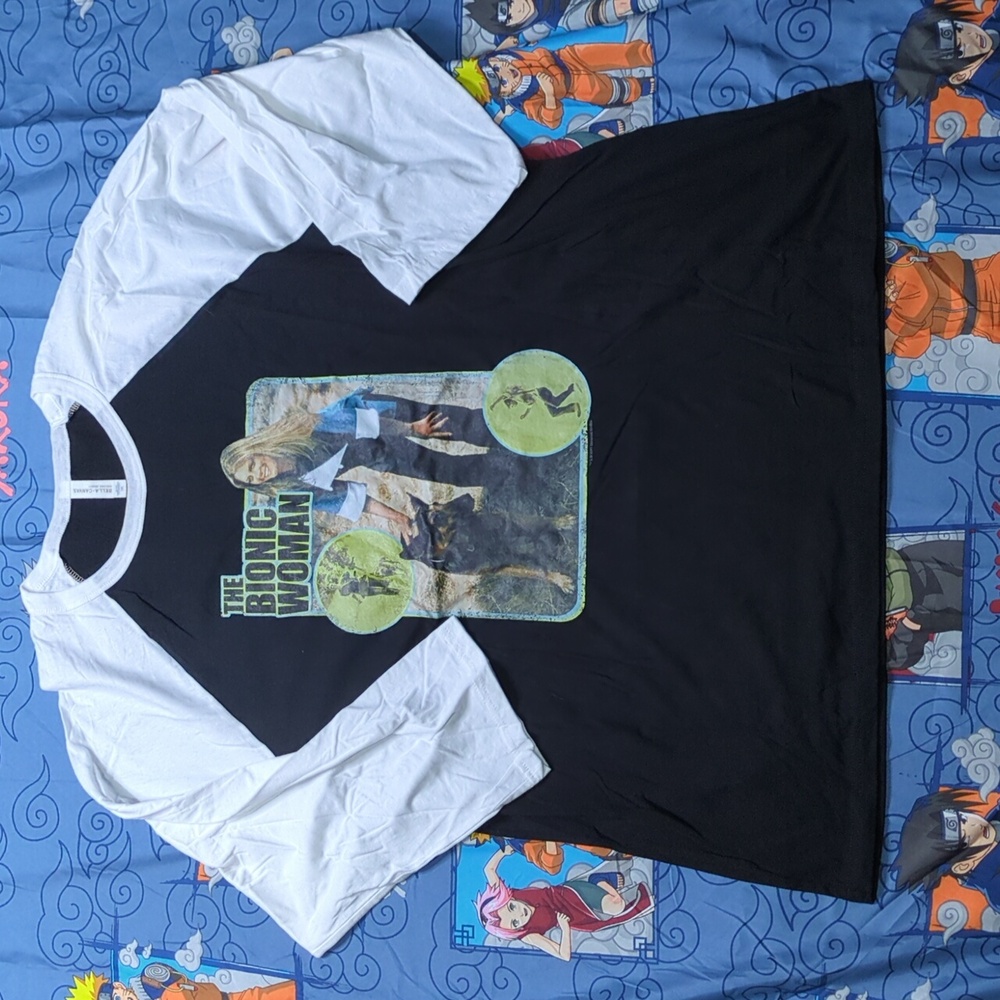Bella Canvas Black & White Raglan "The Bionic Woman" Graphic Tee